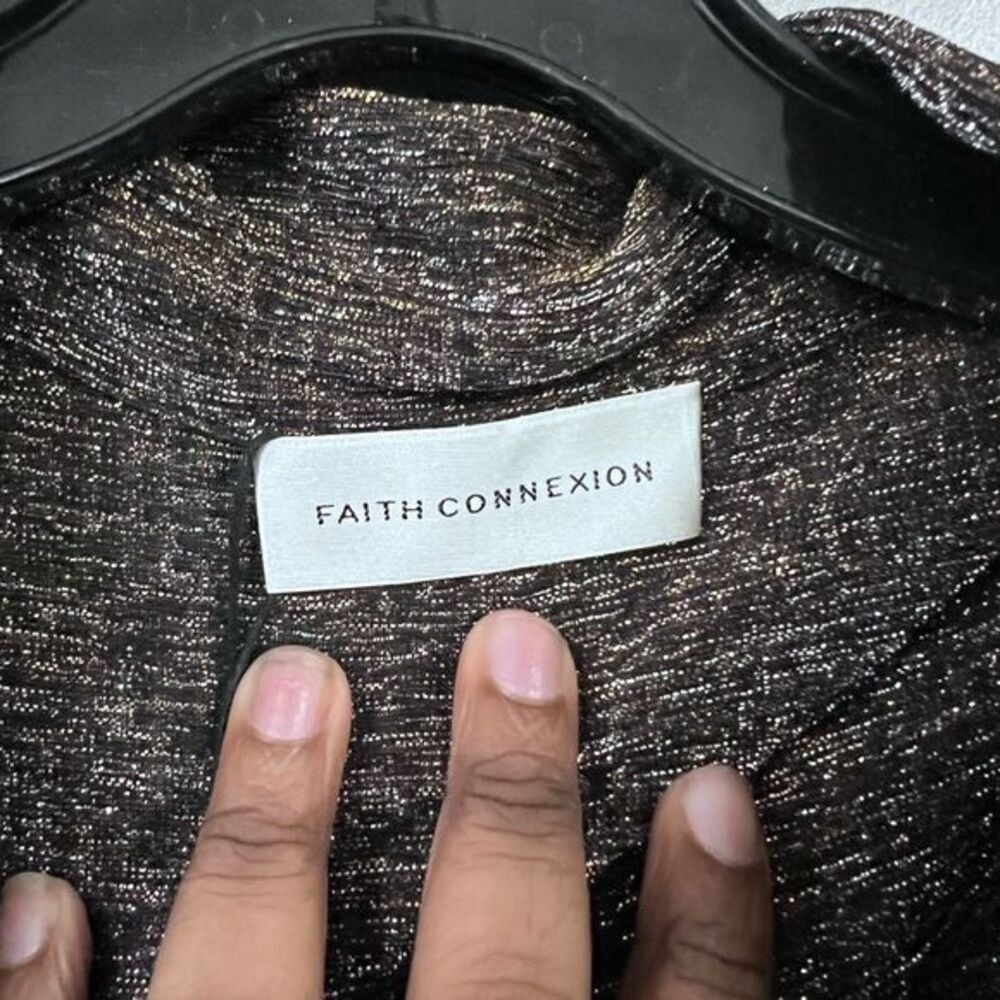 Faith Connexion Metallic Brown Shirt Dress with Tie Waist Detail Medium - Picture 3 of 8